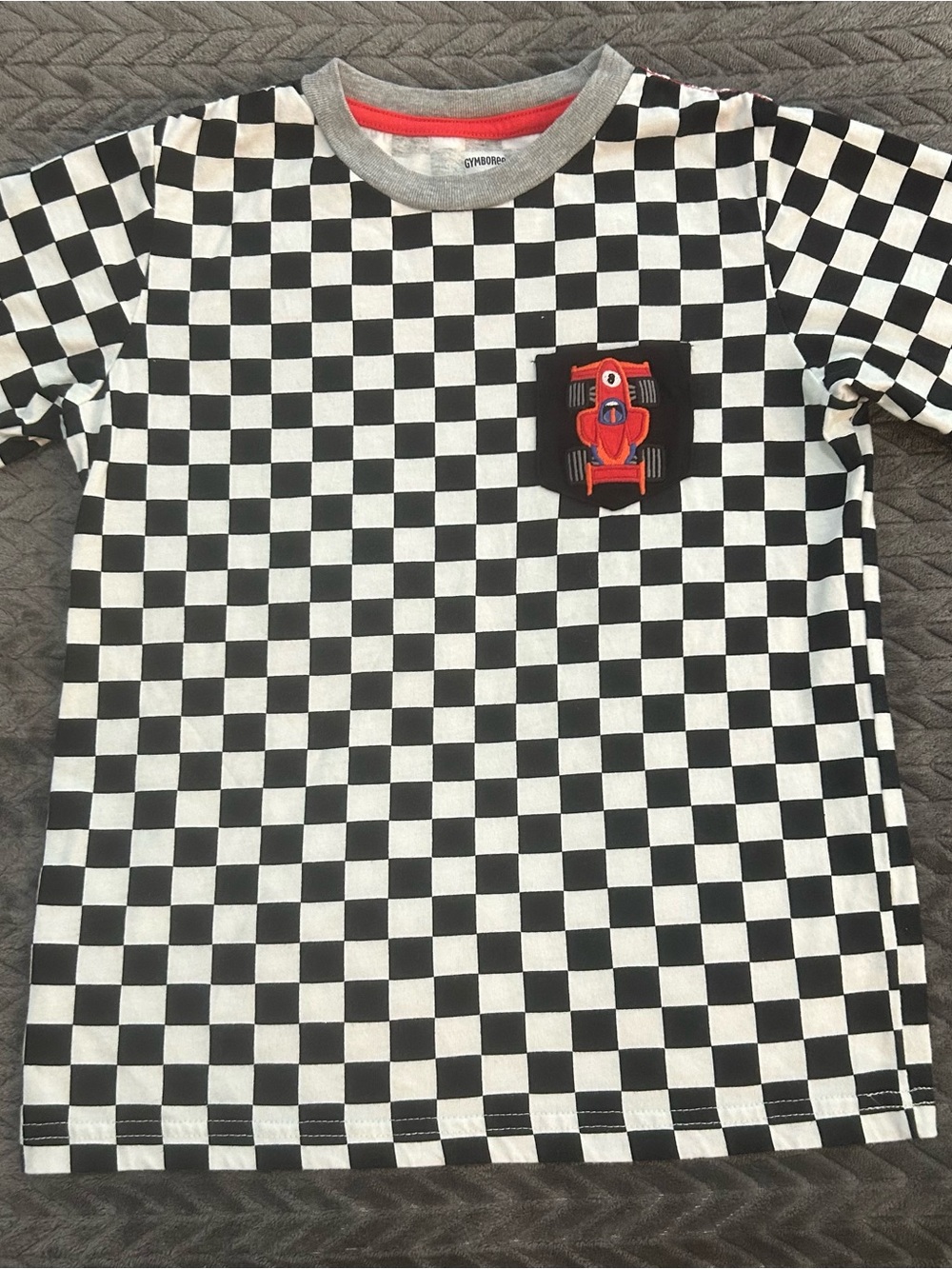 Gymboree Black & White Checkered Tee with Red Racecar Patch